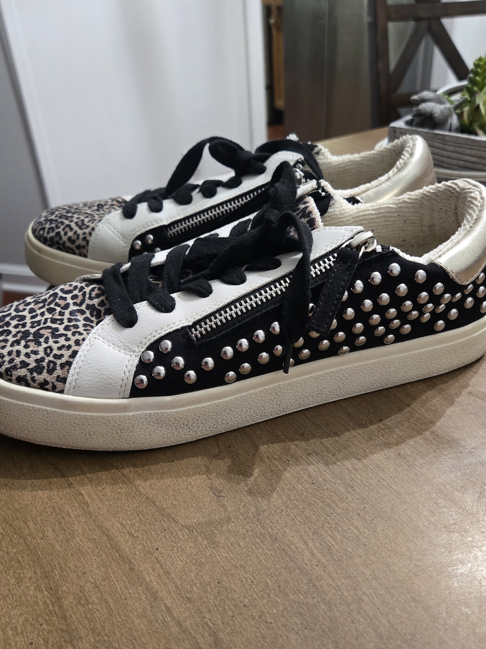 Steve Madden Leopard & Black Studded Low-Top Sneakers